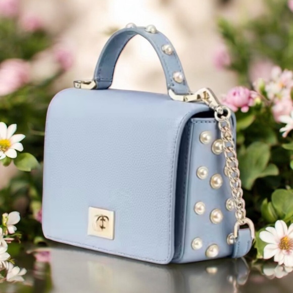 kate spade Handbags - Kate Spade Elegant Pearl-Stud Light Blue Top-Handle Women's Bag EUC